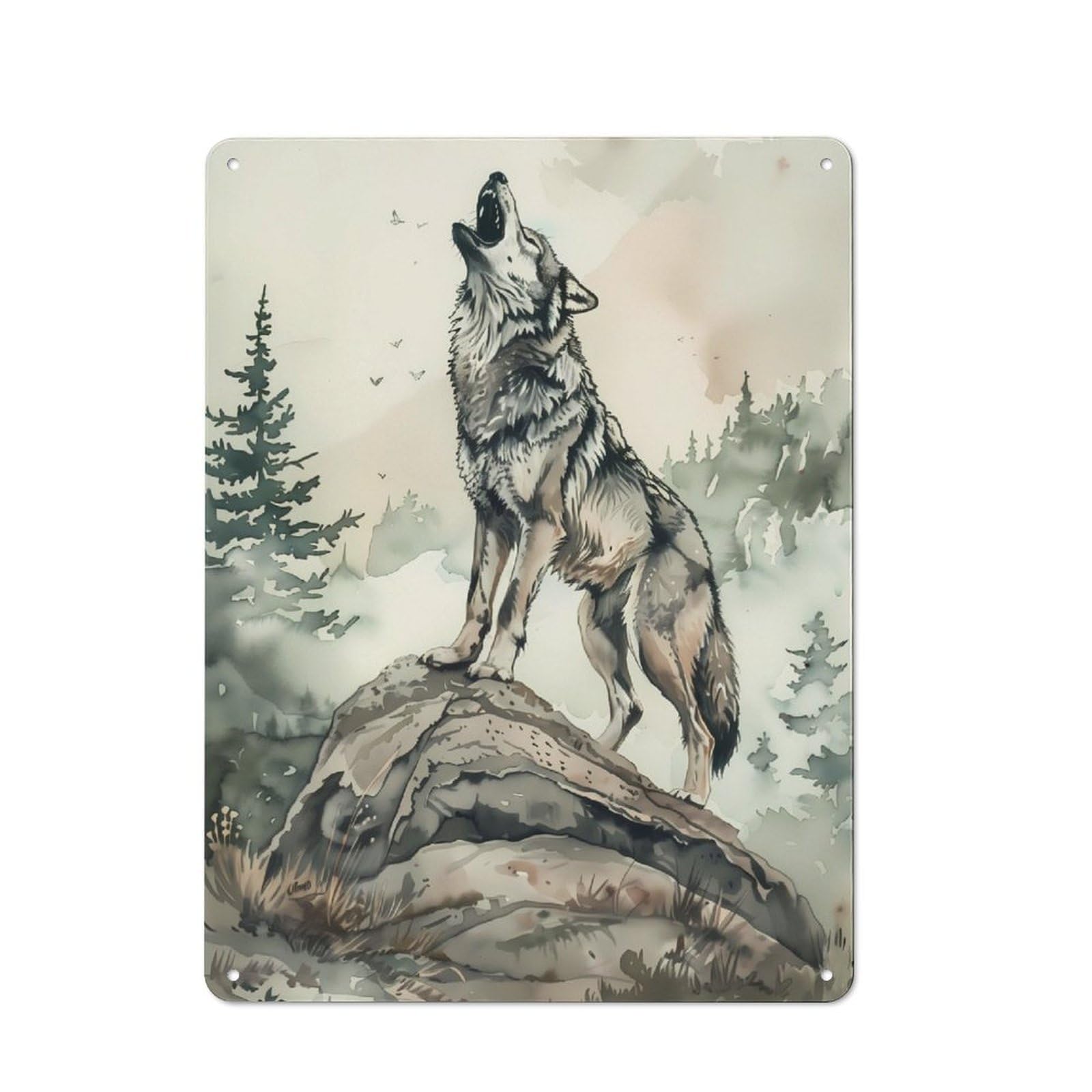 Junmoney Echoes Of The Untamed Wolf Rustic Tin Sign 40X30cm For Living Room Or Hallway, A Metal Wall Feature For Living Rooms And Hallways
