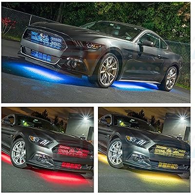 LEDGlow 4pc Million Color Multi-Color LED Underbody Underglow & 4pc Interior Footwell Accent Lighting Kit for Cars - 18 Solid Colors - 12 Unique Patterns - Music Mode - Includes Control Box & Remote
