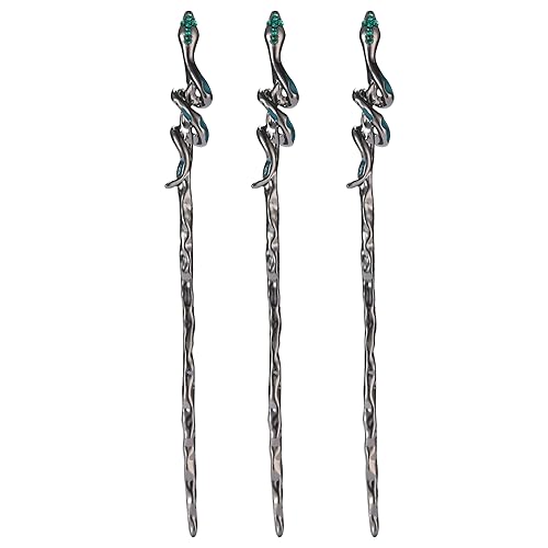 Hawwwy Juego de 3 palillos de serpiente para moños, palillos negros para el cabello, palillos y palillos para cabello largo, horquilla china,