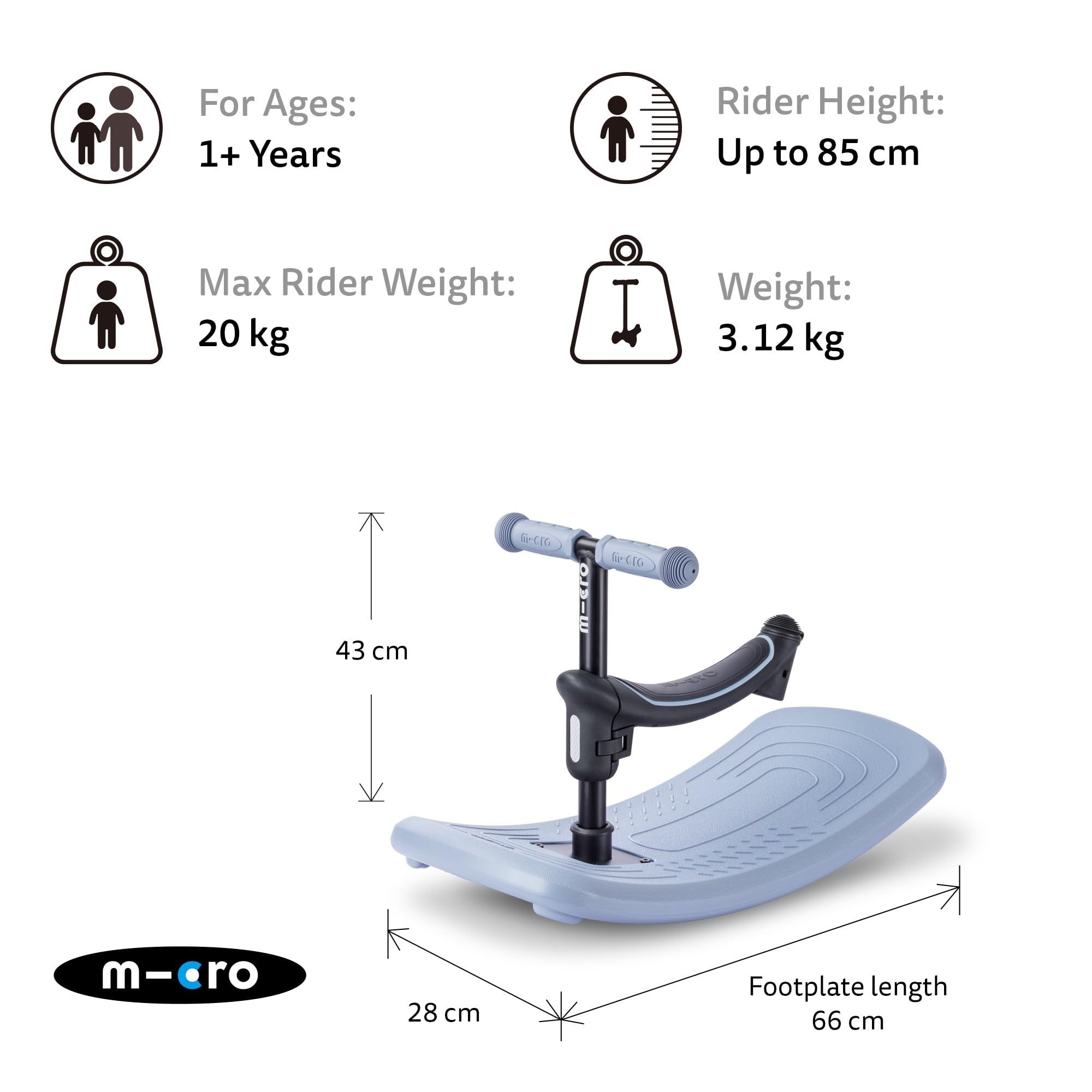 micro Mini Micro Deluxe Rock & Go LED | Oryginalny | Innowacyjny system 6 w 1 | Od kołysania do hulajnogi, all inclusive, hulajnoga dla dzieci w wieku 1-6 lat