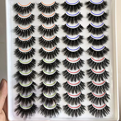 PLEELL False Eyelashes Faux Mink Lashes Pack 4 Styles Fluffy Wispy Lightweight Long Dramatic Handmade Soft Natural Look 20 Pairs