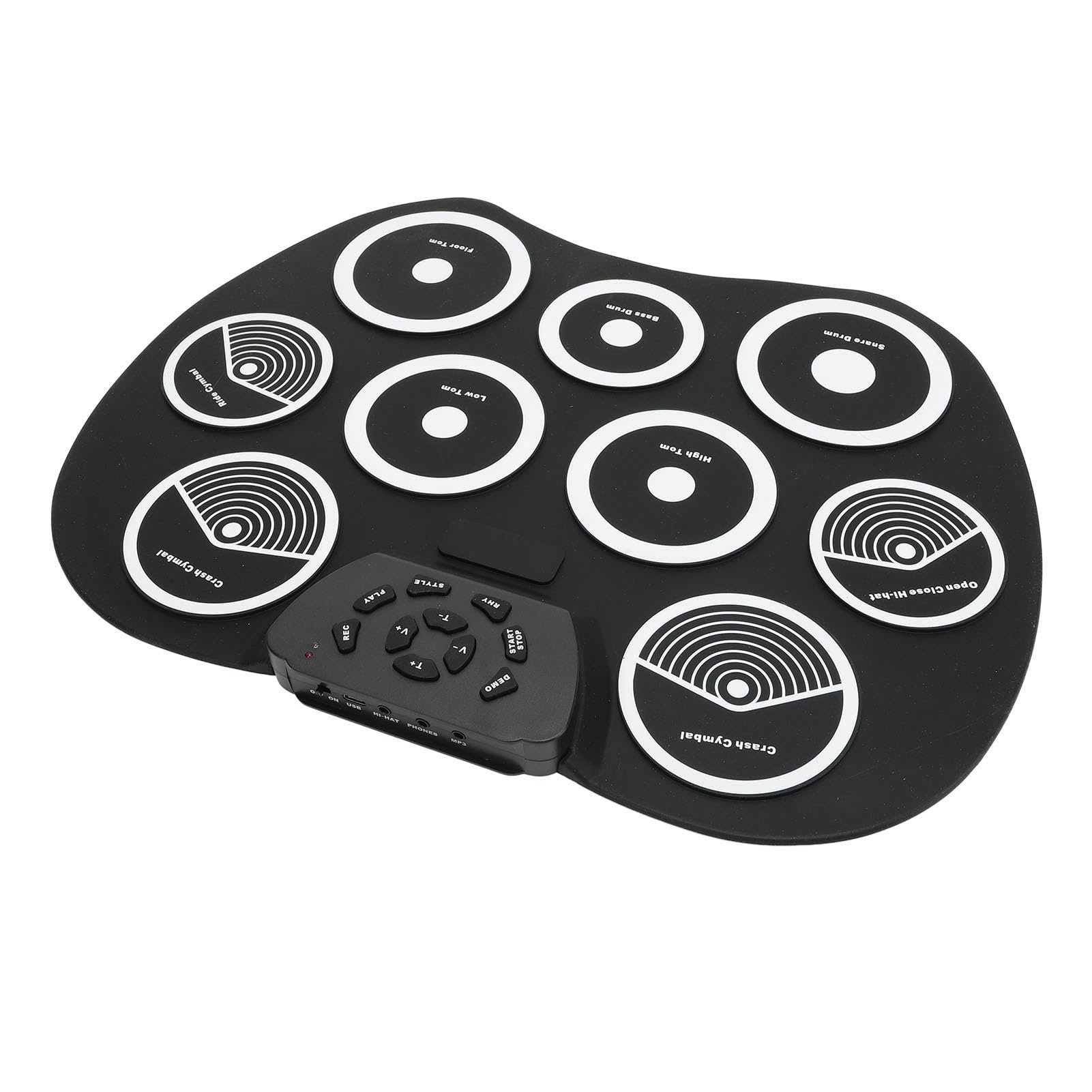 Bewinner Batería Electrónica Enrollable, Kit de Batería de Práctica Portátil de 9 Pads con Conector para Auriculares de 3,5 Mm y Conexión MIDI, 7 Tonos de 10 Ritmos para Niños Principiantes Adultos