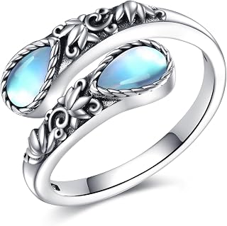 Just Breathe Lotus Ring Sterling Silver Ring Moonstone/Lapis Lazuli/Labradorite Spoon Ring for Women Lotus Flower Jewelry for Women