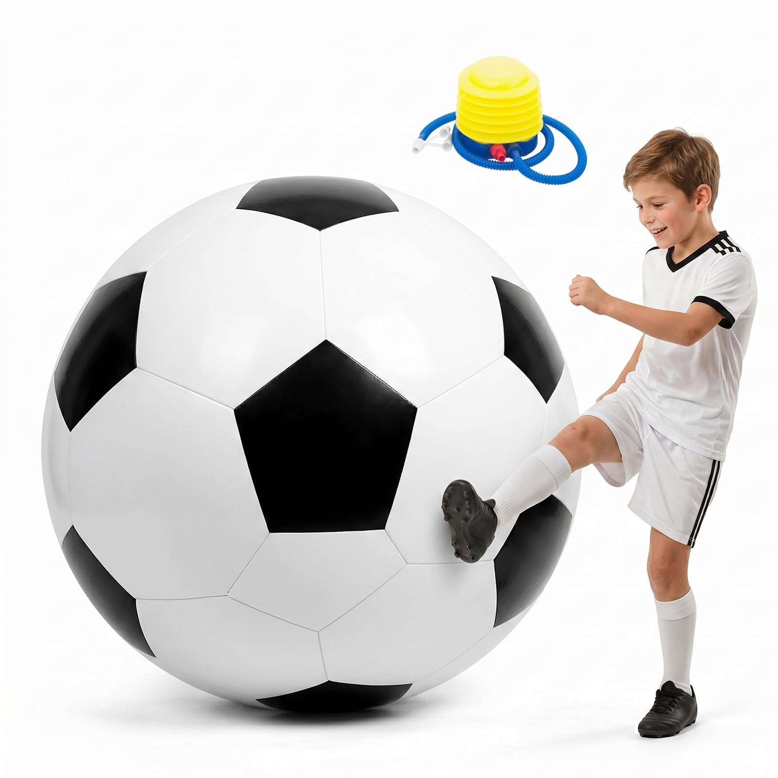 LOMUG XXL Fußball Ø 80cm Groß, Aufblasbarer Spielball mit mega Sprungkraft, Riesenball Softball Fußball Aufblasbare Fußballbälle xxl ball für Indoor&Outdoor,Fussball Geschenk für Kinder Jungen Mädchen