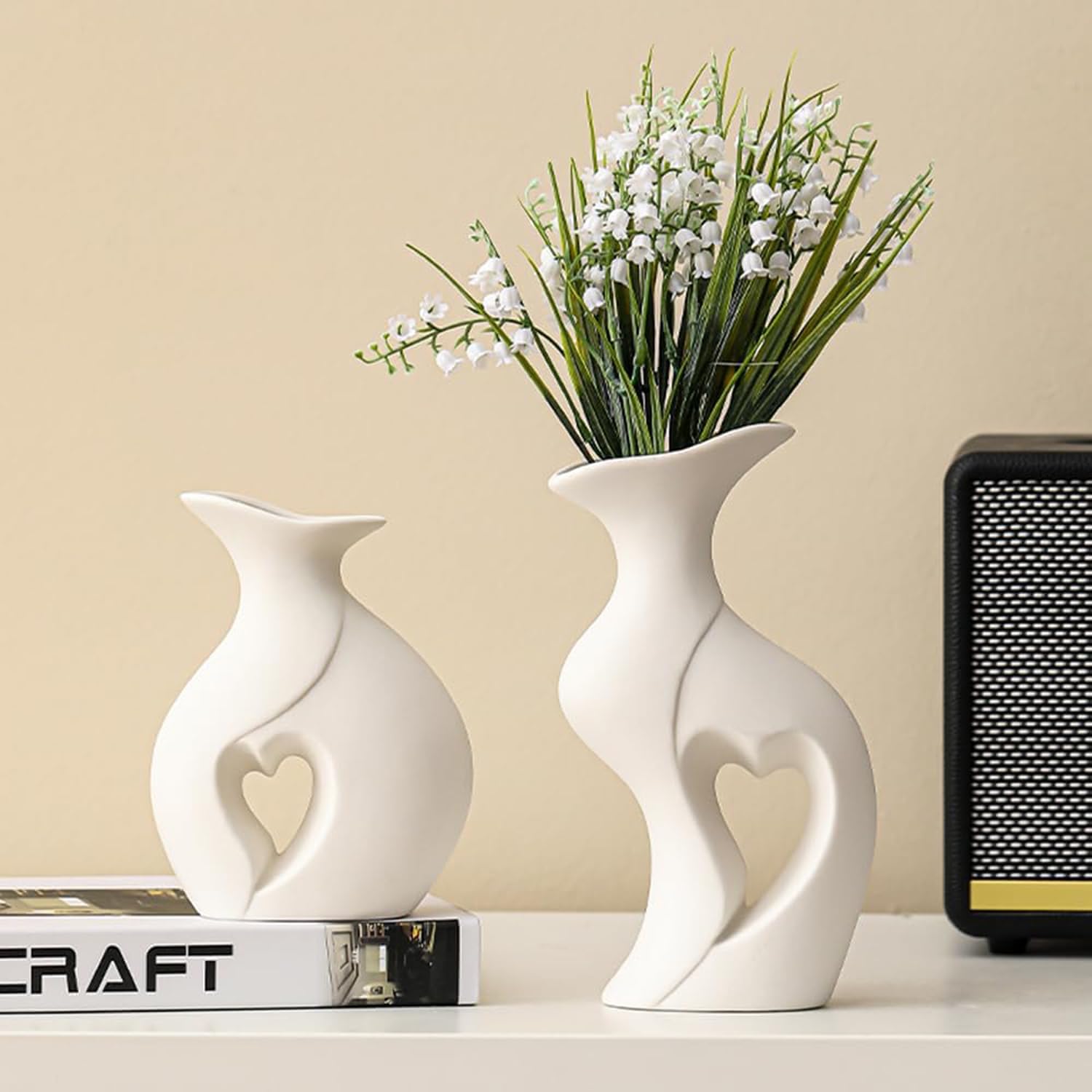 Set di 2 Vasi di Ceramica Decorativi in Stile Moderno per la Decorazione del Soggiorno, Camera da Letto e Ufficio - per Arredamento Casa, Regali e Tavolo Decorativo