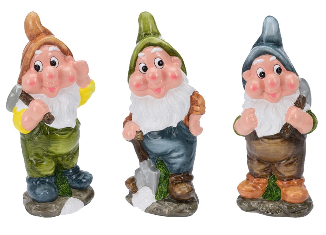 XXL Gartenzwerge 3er Set, 30cm Höhe, wetterfeste Keramik, Zwergen bei der Gartenarbeit - Zwerg Gnom Wichtel für den Garten Gartendeko