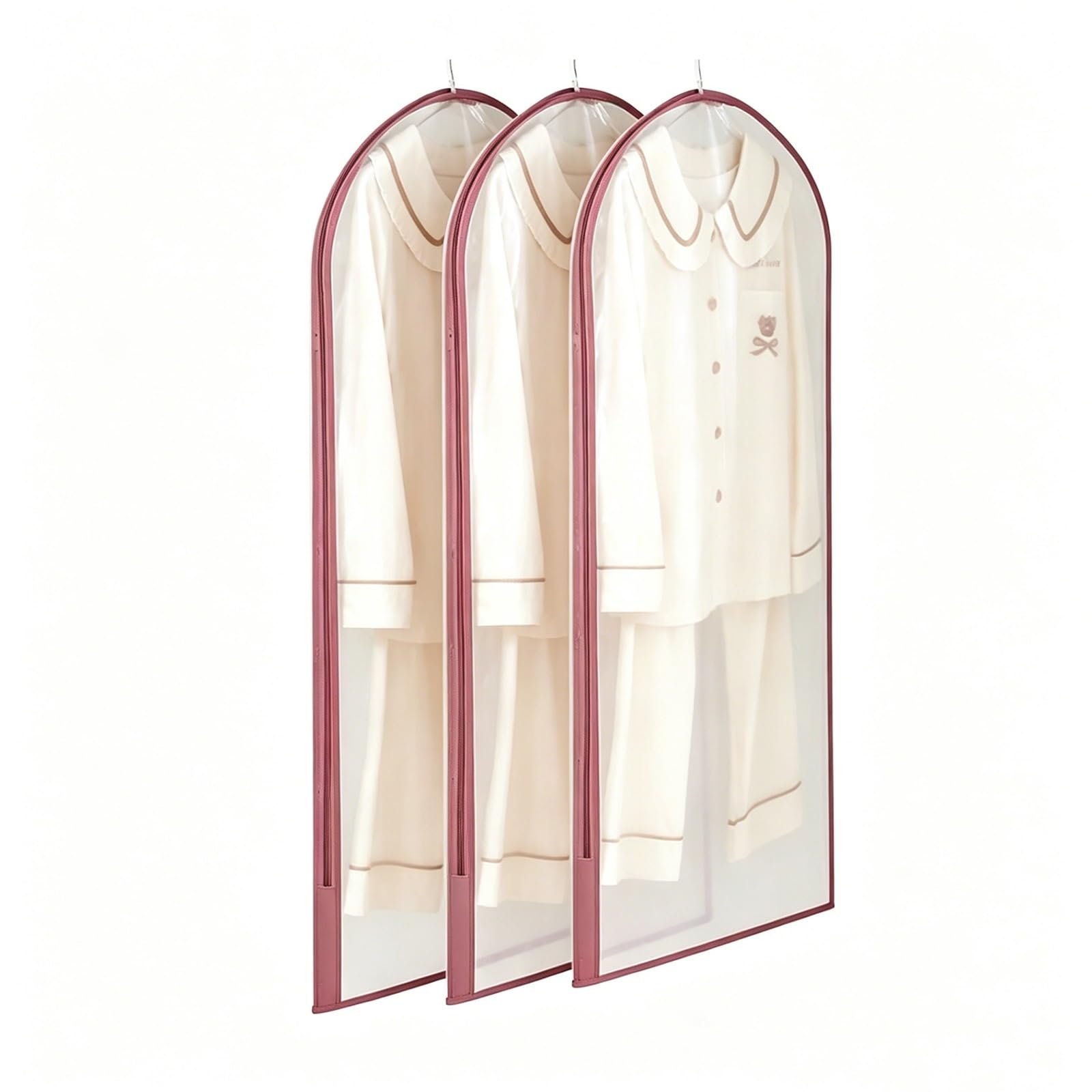 3 Pack Garment Bags for Hanging Clothes, Translucent PEVA Garmet Bag with Side Zip, Suited for Coats, Down Jackets and Wardrobe Storage(Pink,60 * 90cm/24 * 35in)