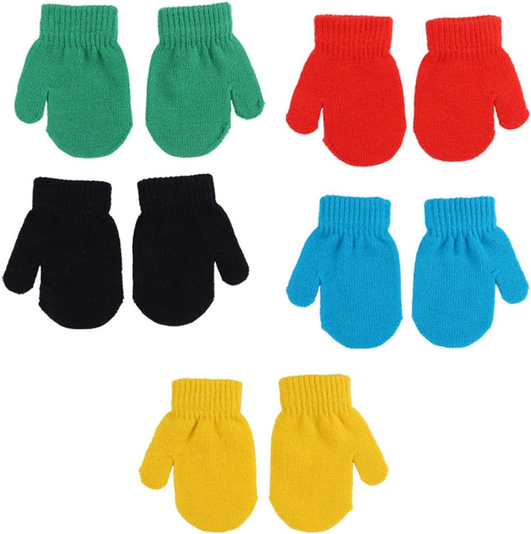 ARTIBETTER 5 Pairs Knitted Gloves Full Finger Mittens Winter Warm Gloves for Boys Unisex Soft Knit Cold Weather Accessories