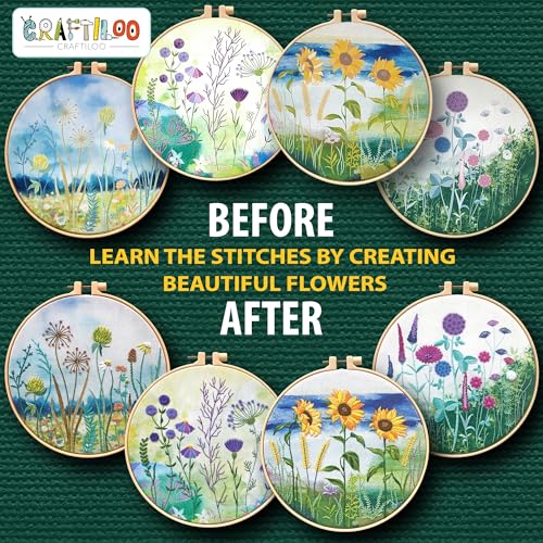 CRAFTILOO 4 Pack Embroidery Kit for Beginners Stamped Cross Stitch Kits for Beginners Needlepoint Kits for Adults Sunflower Cross Stitch Embroidery Kits Needlework Kit DIY Crafts for Woman - Thumbnail 6