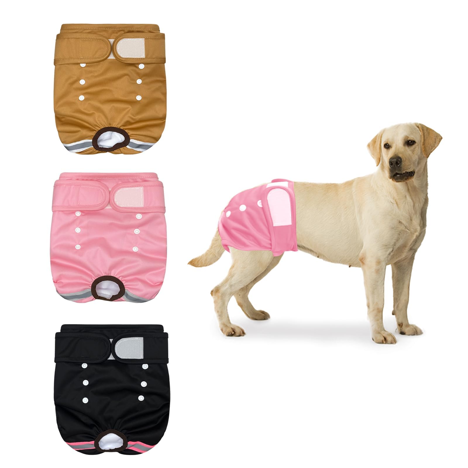3pcs Couches Chien Lavable Femelle Couches pour Chien incontinente Réutilisables Culotte Hygiénique Chien Femelle Incontinence Culotte Chiennes Chaleurs Lavable Female Dog Diaper L