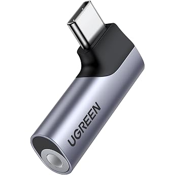 UGREEN USB C to 3.5 mm Jack 90 Degree Angle Adapter to Jack Silver Aux headphone adapter with DAC chip compatible with iPhone 17/17 air/17pro/17pro max Galaxy S 25 series iPad Mac