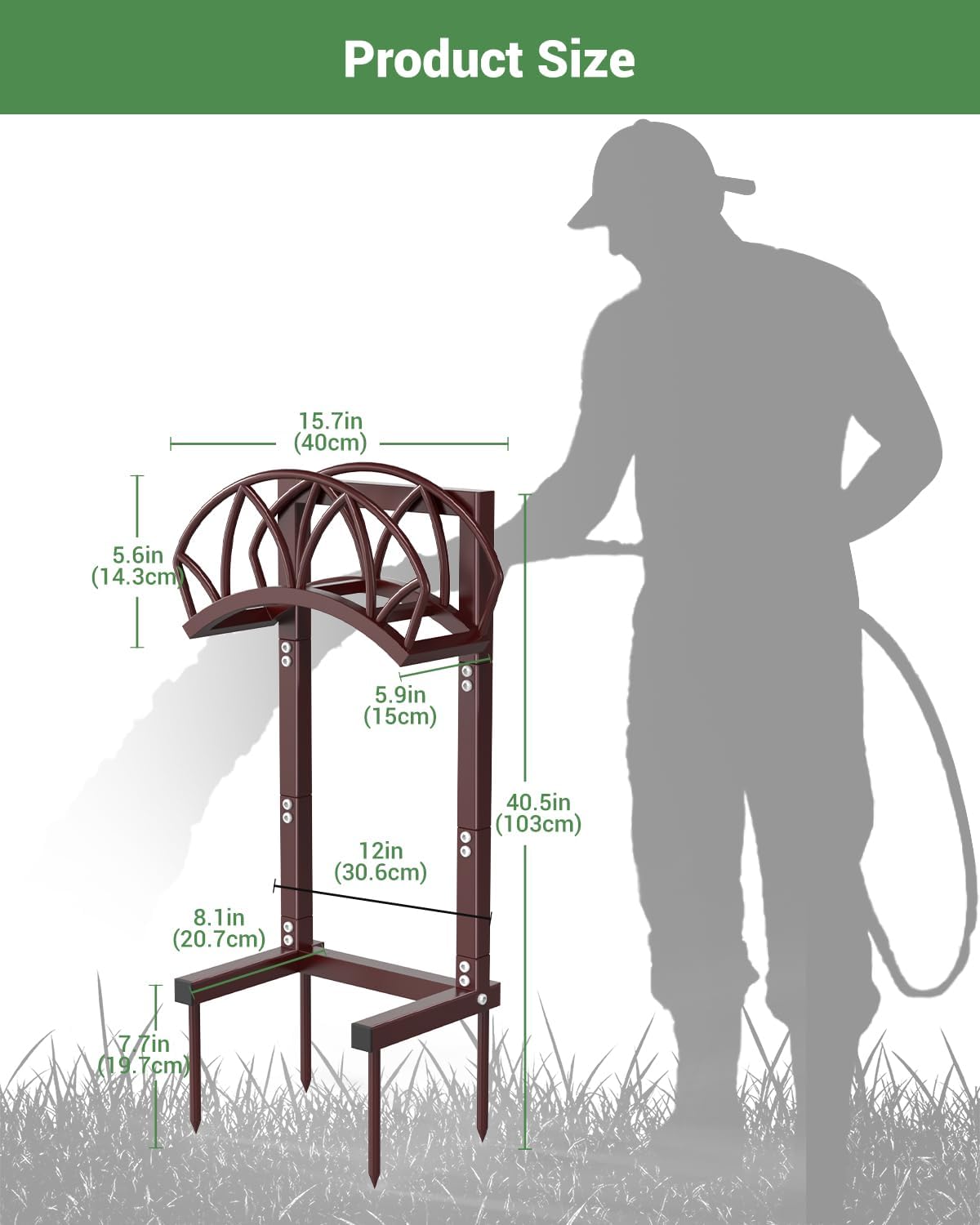 HZE Garden Hose Holder, Freestanding Water Hose Holder Stand for Outside, Heavy Duty Detachable Metal Garden Tube Storage Hanger Rack Holds 160 FT for Yard Lawn Farm, Bronze