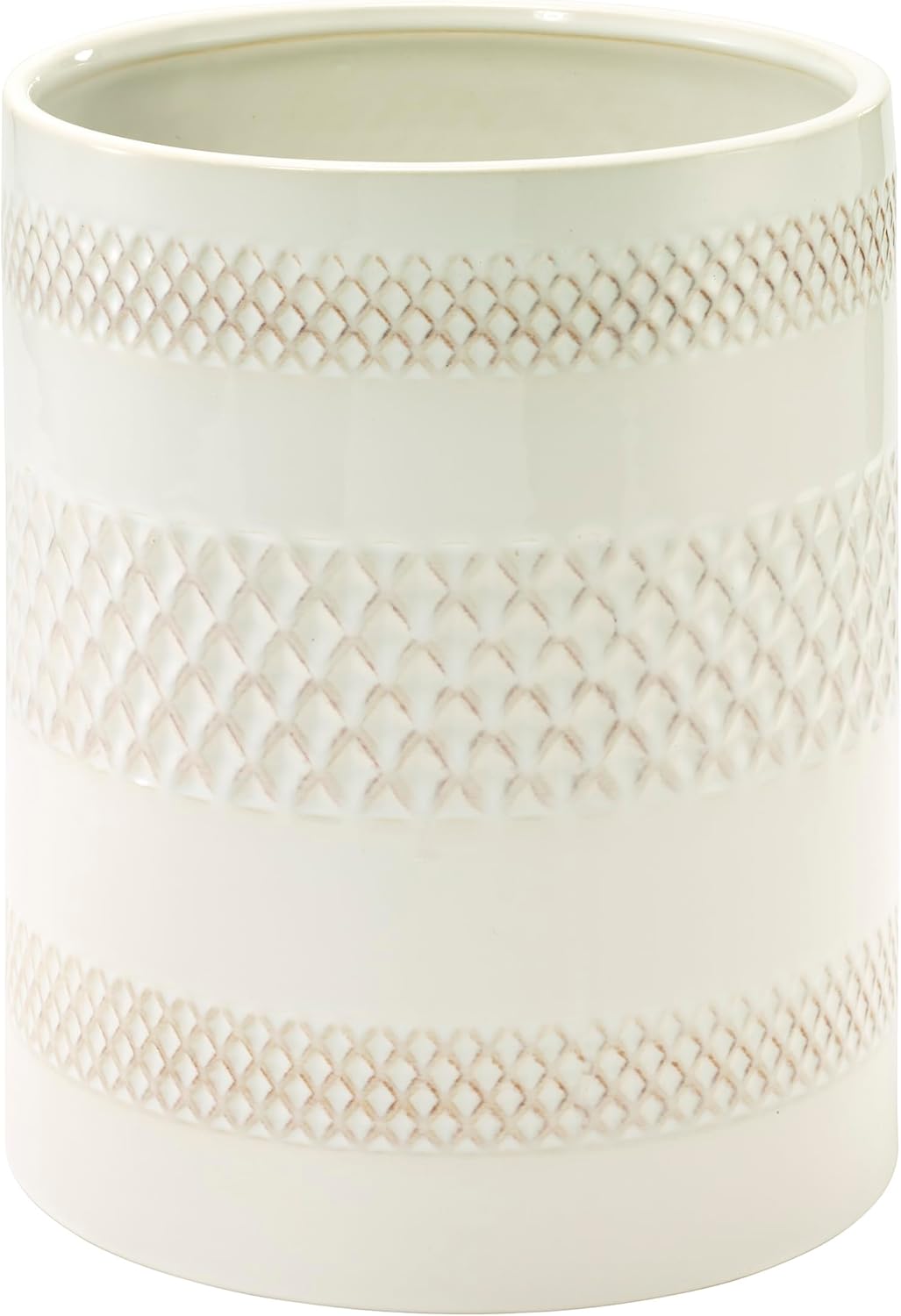 Nicole Miller – Wastebasket, Glossy Embossed Trellis Ceramic with Reactive Glaze Detail, Classic Home Decor – Perfect for Bathroom, Bedroom or Office (Lyra)