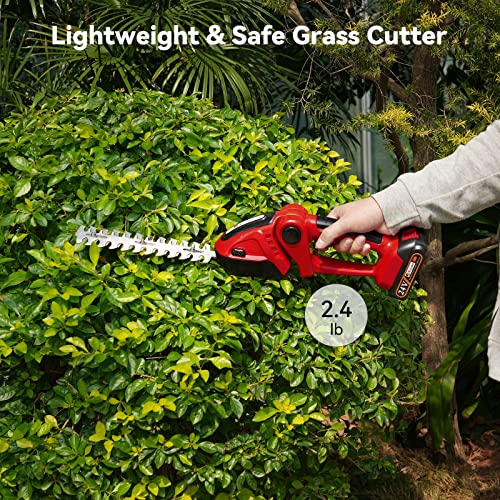 Hedge Trimmer Cordless, Toovem 2 In 1 Handheld Cordless Grass Shear With 2 Pcs Rechargeable Batterys And Charger, 24V Electric Weed Grass Cutter Shrubbery Trimmer For Garden, Lawn (Red) #TOP7
