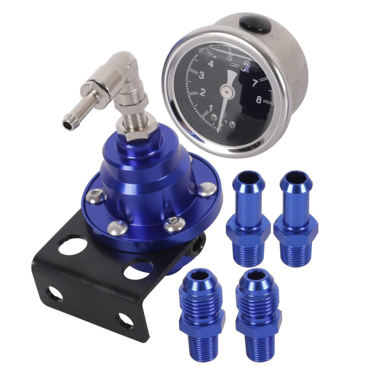 Régulateur de pression de carburant réglable, universel, en aluminium, FPR, avec manomètre, pour voiture, bleu