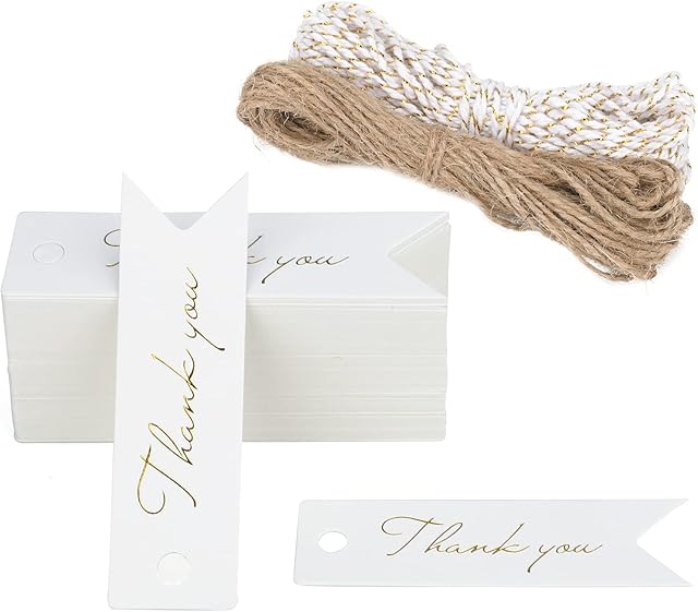100PCS White Mini Thank You Tags 7x2CM High-end Metallic Gold Small Paper Gift Tags as Wedding Favours Tags