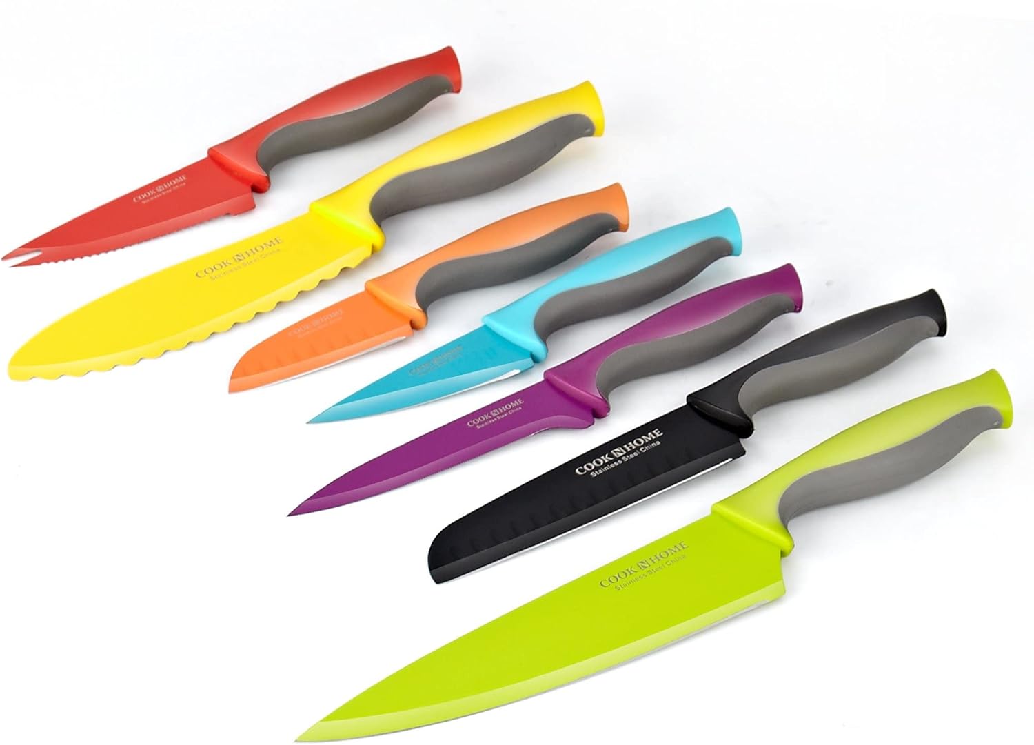 Cook N Home 14-Piece Coated Carbon Stainless Steel Knife Set with Sheaths, Multicolor