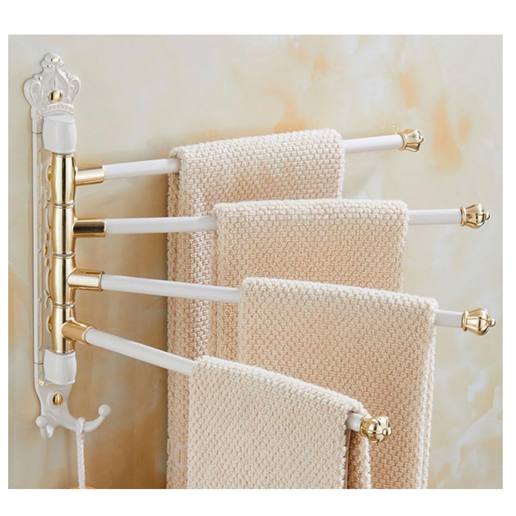 LMYSXAOZ Antique White Swivel Towel Rack Bar Rails for Bathroom, Wall Mounted Folding Arm Swing Out Hand Hooks Hanger Holder Space Saving Laundry, Kitchen 4Bars