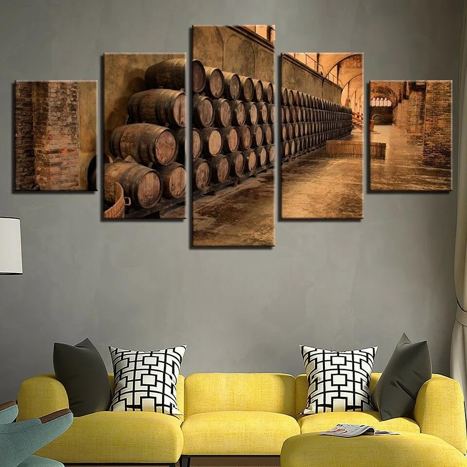 Impression sur toile 5 parties de barriques pour corriger un grand mur sans âme
