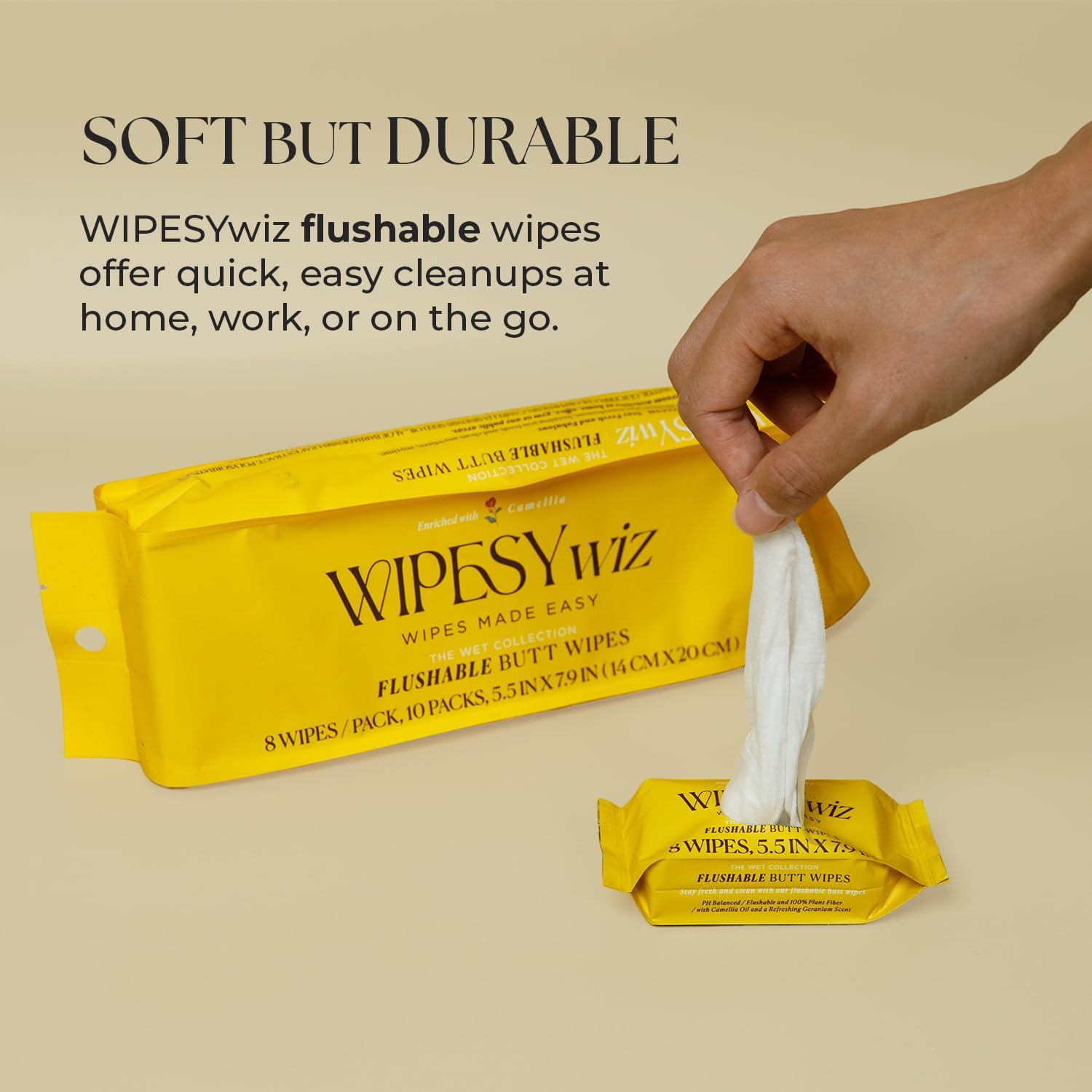 Individually Wrapped Hygiene Wipes, Hotel Quality, 30 packs x 8 sheets each | Camellia and Chamomile & Aloe Infused, Gentle on Skin, Disposable, Wet/Flushable Wipes for Adults, Travel Size