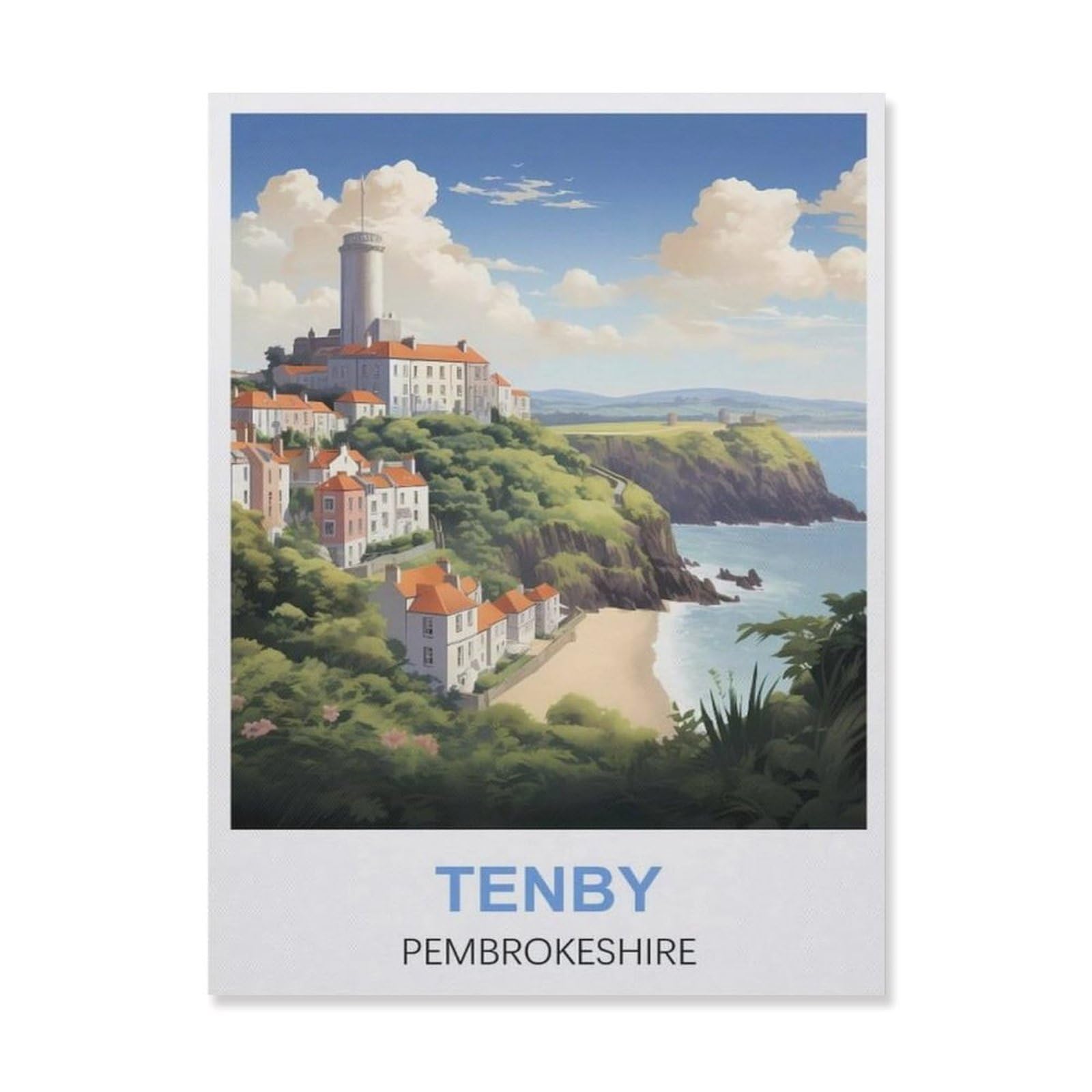 Vintage Metal Tin Sign，Tenby Pembrokeshire Beach(30x40cm）