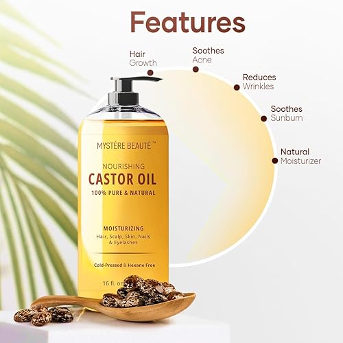 Miniatura 2 de Aceite de ricino prensado en frío para cabello y piel, sin refinar, aceite de ricino 100% puro y natural para el crecimiento del cabello,