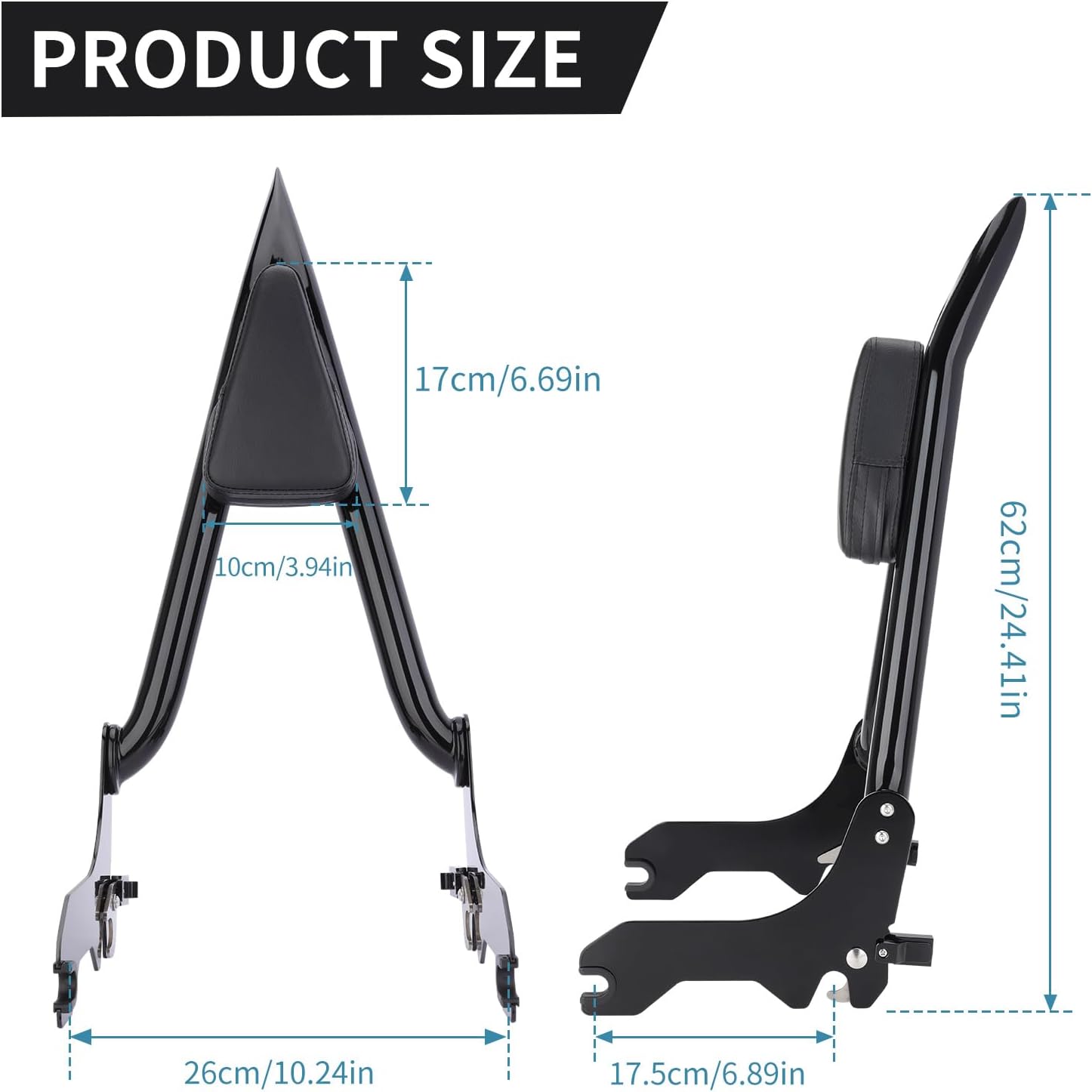 26" Quick Release Detachable Passenger Backrest Sissy Bar compatible with Harley Softail Fat Bob FXFB FXFBS 2018-2023, Gloss Black