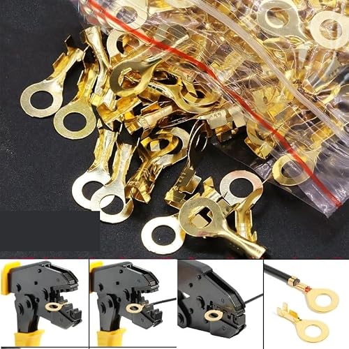 AARTERZZA 100PCS Ring Crimp Terminal Lugs Electrical Wire Cable Connectors Gold Brass M3 M4 M5 M6 M8 M10 Type for Splice Screw(M8 8.2mm 100PCS)