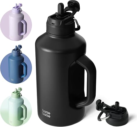 Insulated Water Bottle 64 oz with Dual-Use Lid, Black