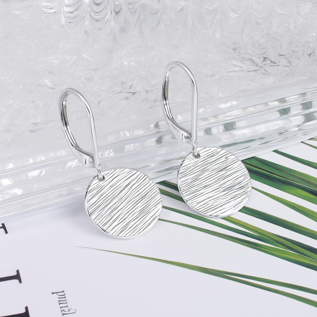 14K Gold Plated Textured Disc Drop Earrings for Women Hammered Round Dangle Earrings with Leverback Lightweight Minimalist Vintage Statement Hypoallergenic Jewelry Gifts. - Image 6