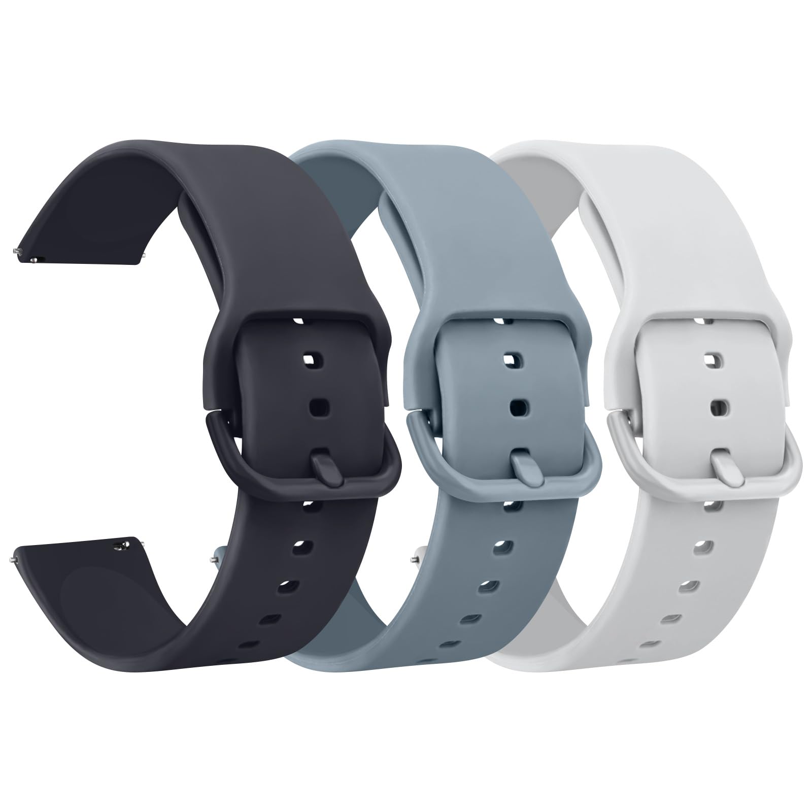 Pack 3 Watch Bands 20mm 22mm for Women Men, Replacement Straps Band for Smart Watch, soft skin-friendly silicone quick release, smart watch wristband