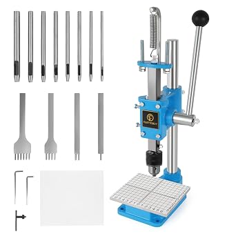 FASTTOBUY Leather Hole Puncher Hand Punching Machine Manual Press Puncher Punch Tools for DIY Leather Craft Punching Holes and Forming Pressingwith Chuck, PP Plate,Aluminum Plate