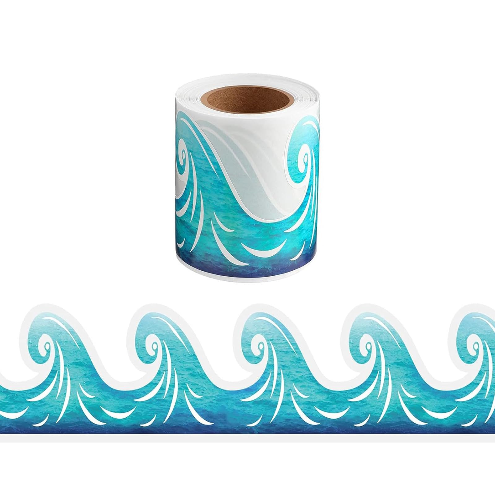 Kalttoy 15m Bulletin Board Borders Blue Waved Classroom Blackboards Adhesive Border Trim Decoration for Poster Boards Decoration