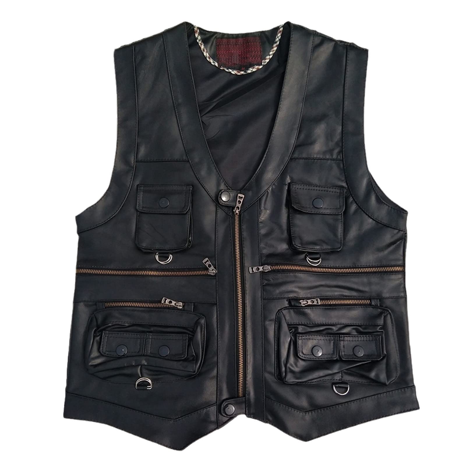 Multi-Pocket Vest Herren Schwarz Fotografie Weste Leder Motorrad Motorrad Weste Herbst Ärmellose Jacke