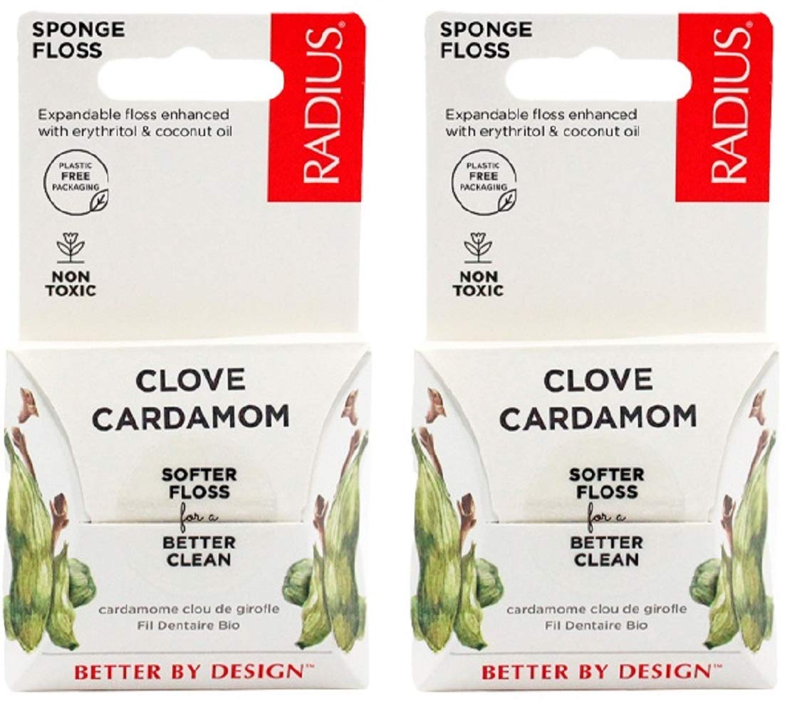 RADIUS Clove Cardamom Dental Floss 55 Yards Vegan & Non-Toxic Oral Care Boost & Designed to Help Fight Plaque Clear - Pack of 2
