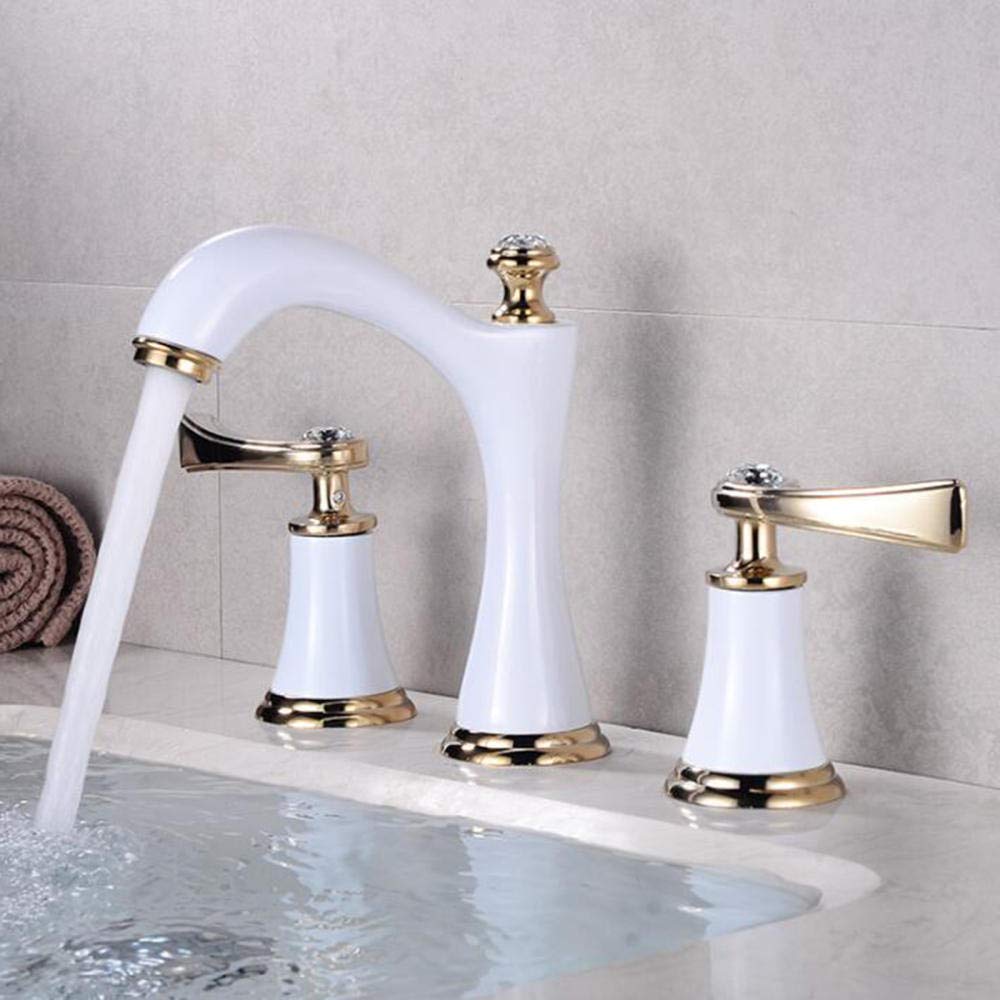 3 Orificios Grifo Lavabo Baño Latón Doble Manija Frío Y Calor Grifo Baño Inodoro Lavabo Grifo-Blanco