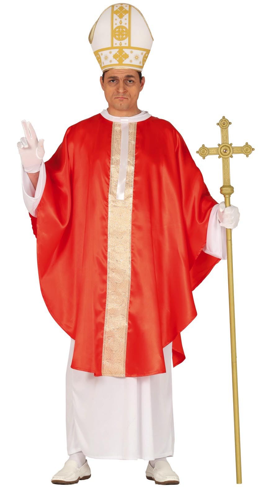 FIESTAS GUIRCA Disfraz de Papa Hombre - Disfraz de Cardenal Rojo con Gorro de Papa - Disfraz de Obispo Hombre