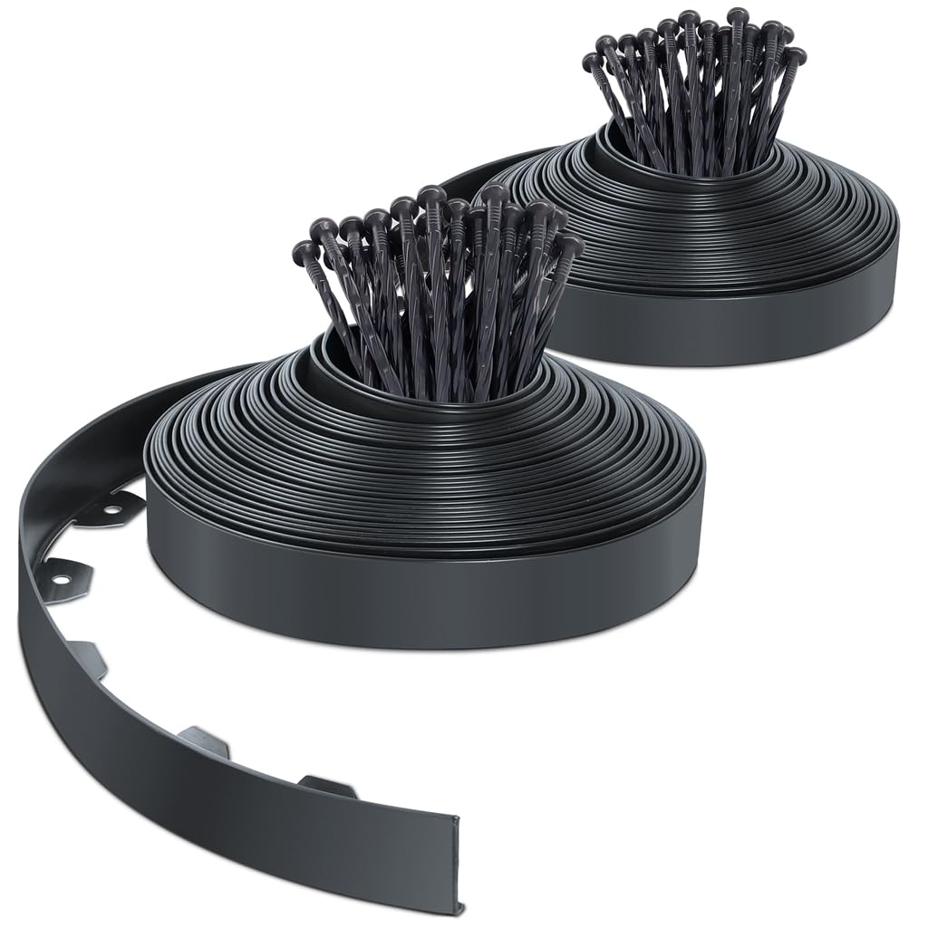 VOUNOT® Bordo Giardino Flessibile, Bordi Aiuole Plastica, con 80 Chiodi di Fissaggio, Lunghezza 40m, Altezza 5cm, Antracite