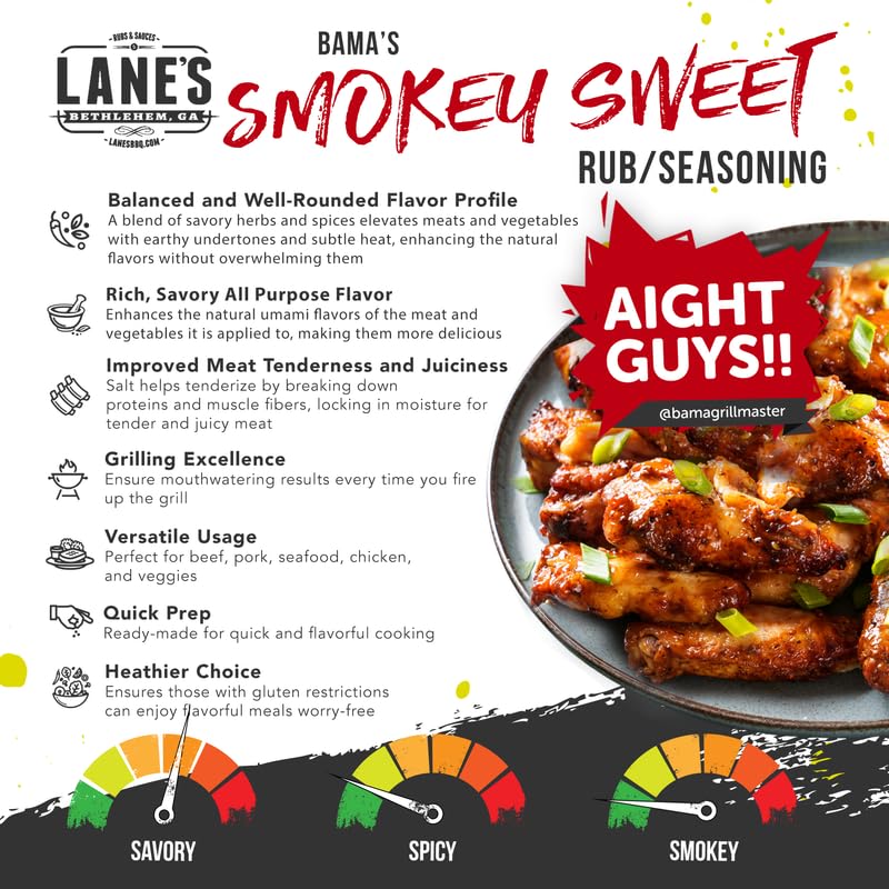 Miniatura 3 de Lane's Bama Grill Master - Condimentos y frotaciones para barbacoa, condimentos dulces y ahumados para carnes y verduras a la parrilla para ahumar,
