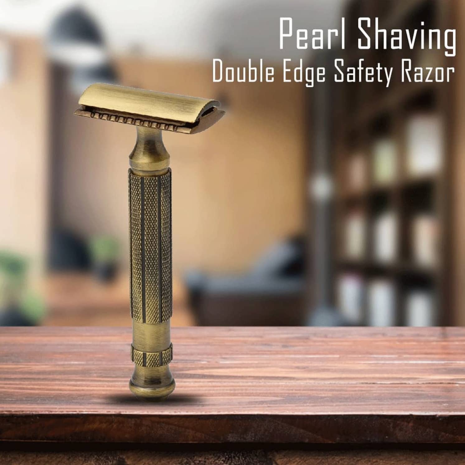 Pearl Shaving Double Edge Close Comb Safety Razor for Men (Antique Brass) - Reusable Eco Freindly DE Metal Razor | Premium Single Blade Razors for Men | Classic & Traditional Shaving Kit for Men |Men's Safety Shaving Razor for Father's Day Gift