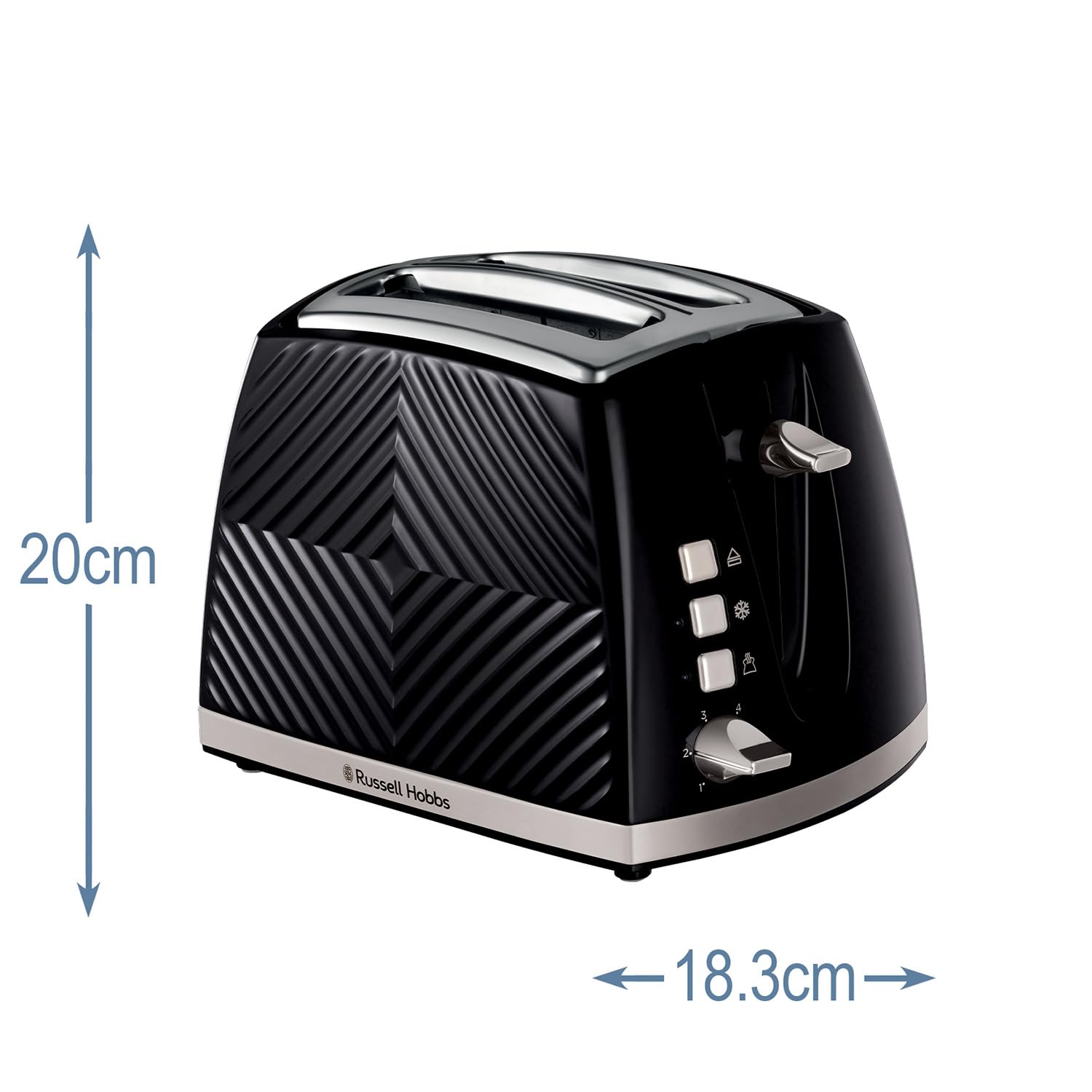 Russell Hobbs 26394 Tostadora texturizada de 2 rebanadas, tostadora de pan táctil con diseño 3D con ajustes de congelado, cancelación y recalentamiento, 850 vatios, negro