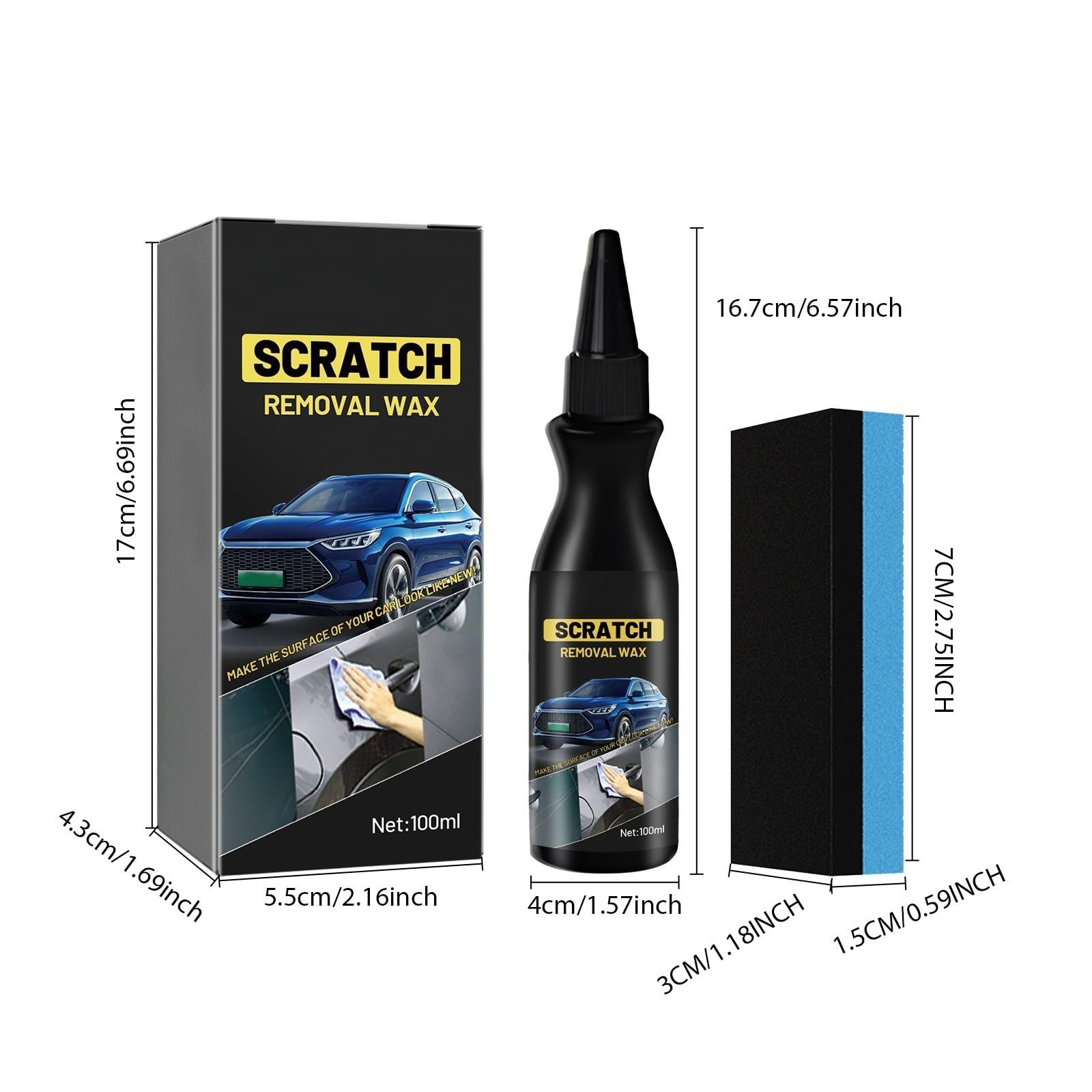 Nouveau dissolvant de Rayures de Voiture, Polish Voiture Rayure, Efface Rayure Profonde Voiture, Anti Rayure Voiture Carrosserie, Car Scratch Remover Restaurer le Brillant de Peinture Voiture