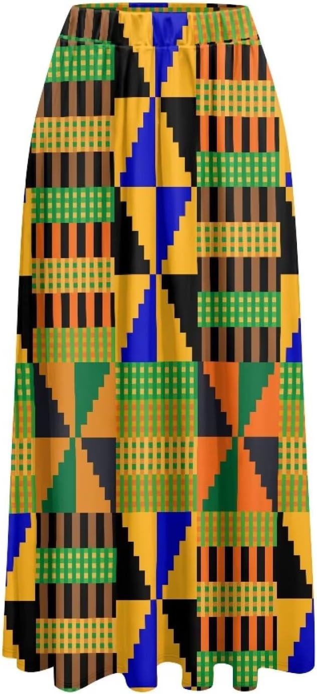 Oil Painting Printed Women's Long Maxi Skirt Elegant Pleated High Waisted A-Link Long Maxi Skirt for Party, Work