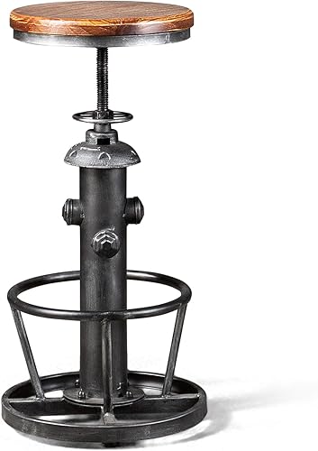 Miniatura 9 de Taburete de bar giratorio vintage Silla de comedor de cocina industrial para café, diseño de boca de incendios, altura ajustable, 24.8-30.7