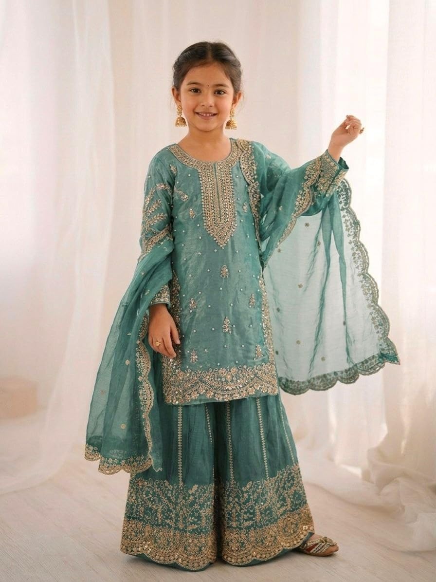 Girls Salwar Kameez Set with Dupatta for Kids Eid Special Wear Traditional Dress for Girls.