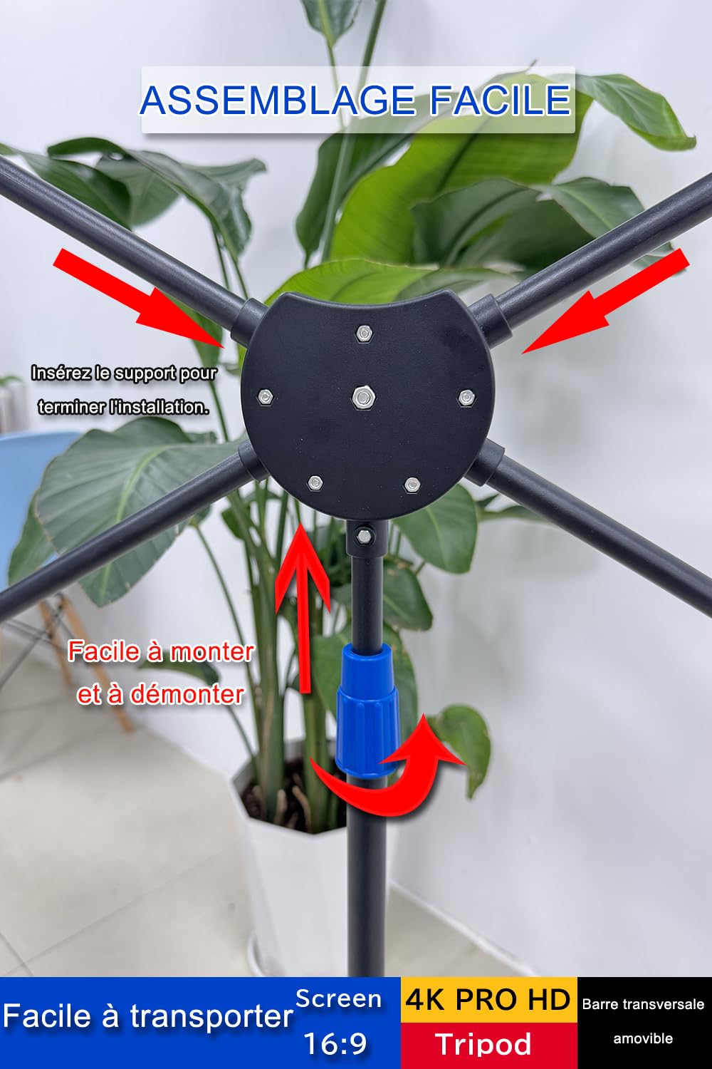 Écran de Projection Portable 60 Pouces avec Trépied - Écran de Projection Léger et Facile à Installer, Format 16:9, Compatible 4K - Idéal pour Cinéma Maison et Projections Intérieures/Extérieures【60″】