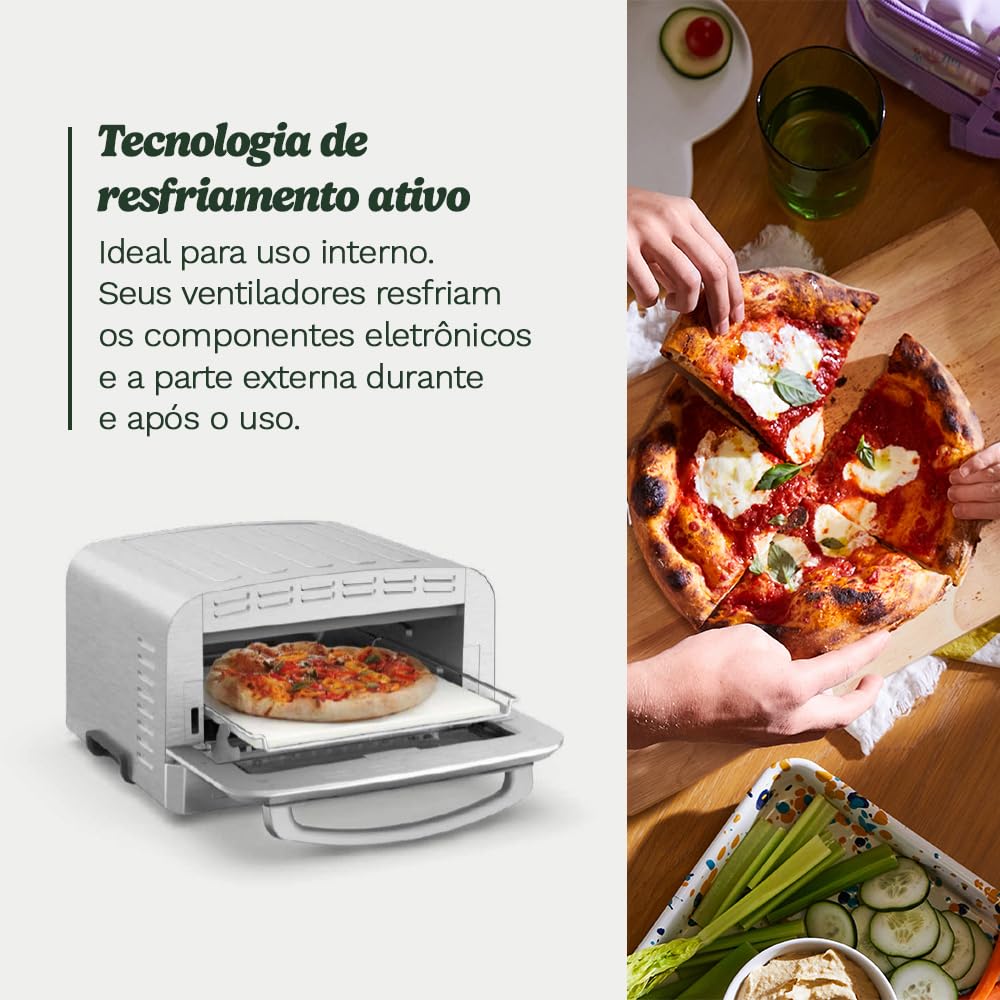 Forno de Pizza, Cuisinart, Em Aço Escovado, Com Pedra de Pizza, 3