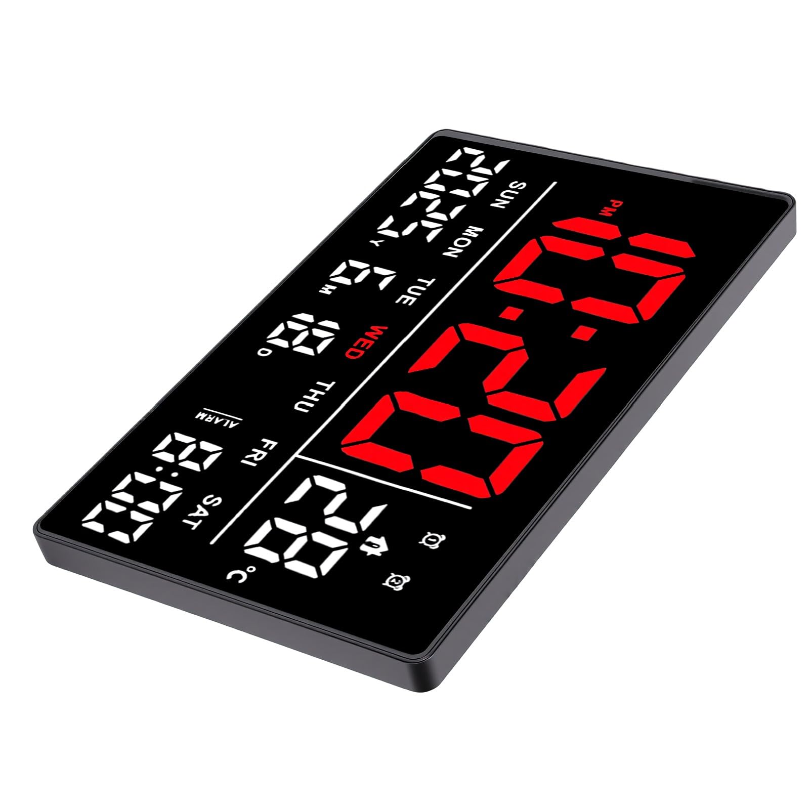 Brrnoo Orologio da Parete Digitale LED, Sveglia con Display Rosso Bianco Ora Data Temperatura Calendario Luminosità Regolabile for Casa Ufficio Scrivania