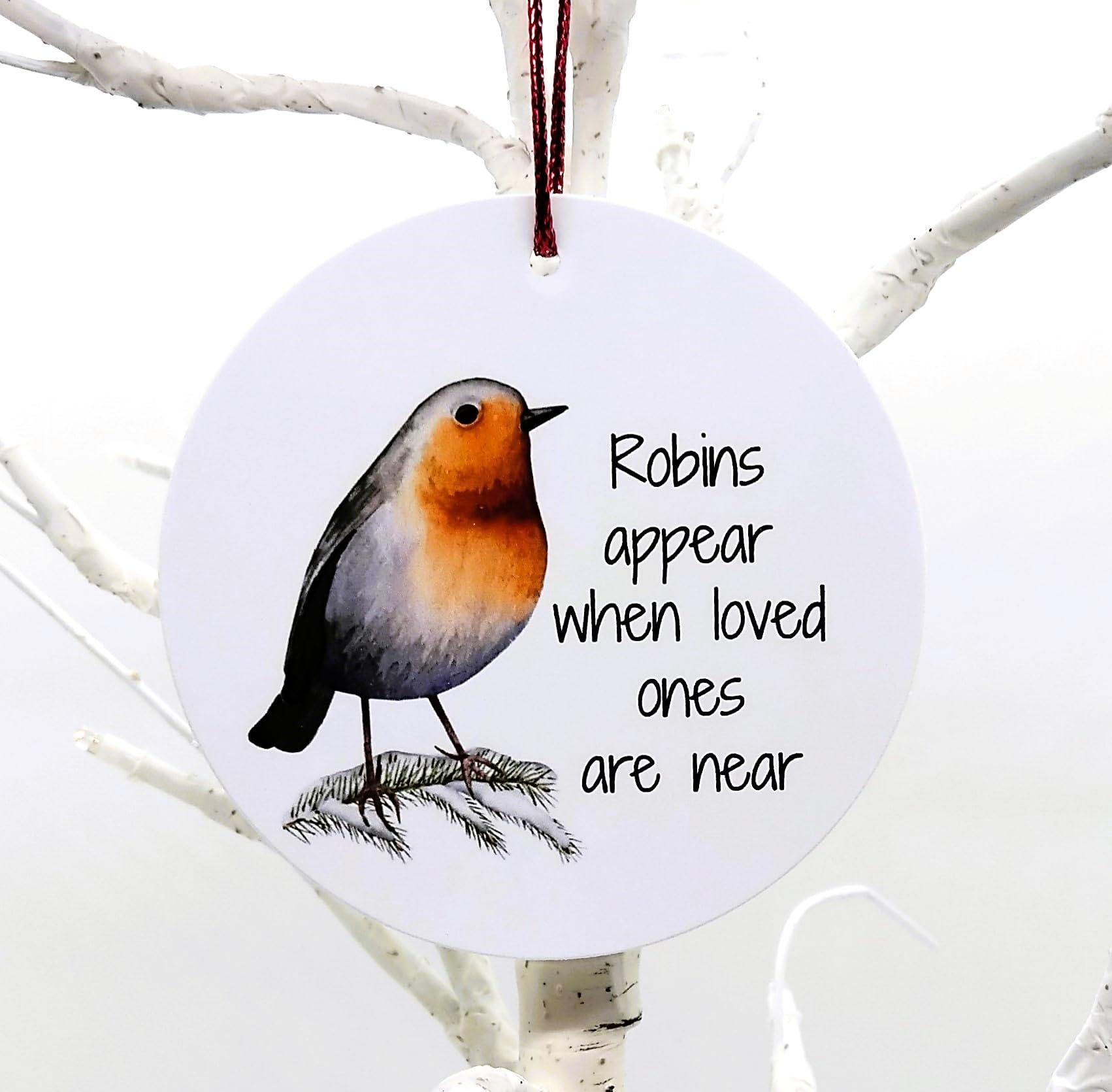 Chic Cottage Crafts White / Multi Robins Appear Christmas/Sympathy/Bereavement Gift - Hanging Decoration Ornament Keepsake