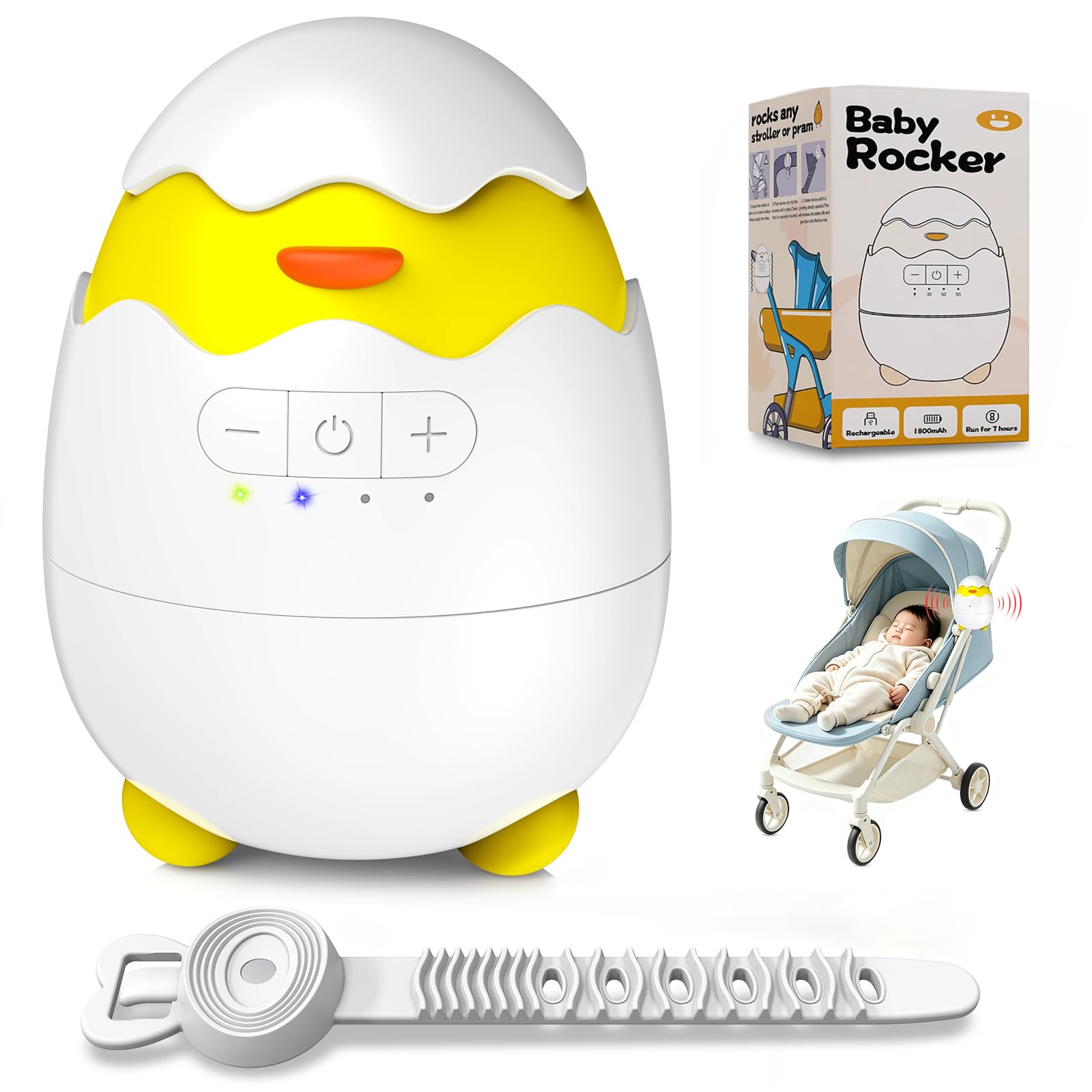 Robofun Baby Rocker-Diseño original-Columpio Para Cochecito De bebé, Temporizador De 30/60/90 Minutos, Carga USB-C, 3 Ajustes De Intensidad - Apta Para Todos Los Cochecitos